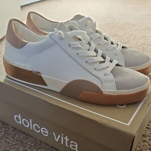 Dolce Vita White Tan Vintage-Inspired Sneakers